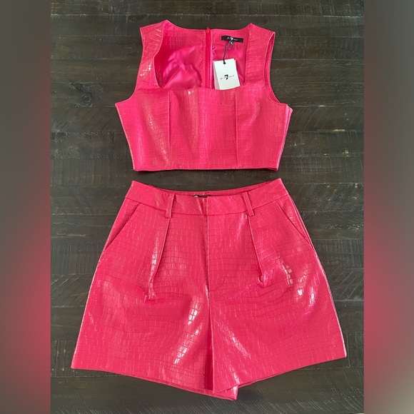 7 For All Mankind Pants - NWT 2pc 7 For All Mankind Pink Croc Leather Corset Crop Top Shorts Set Sz Small